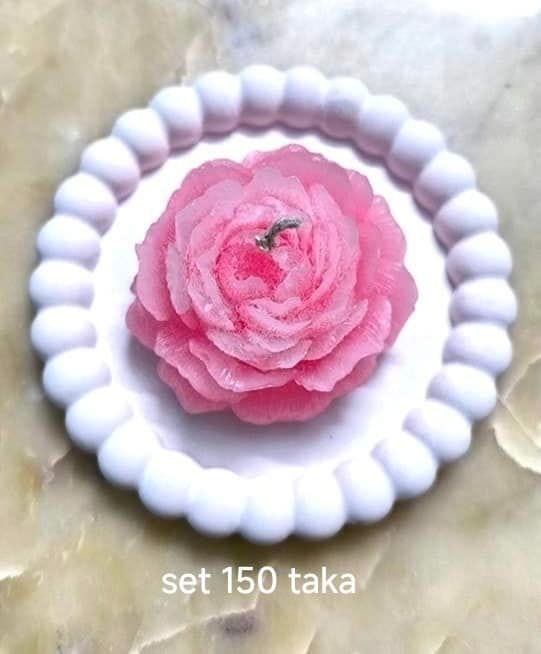 rose candle with bubble tray - Image 1