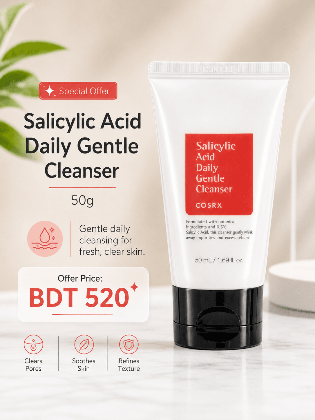 COSRX SALICYLICACIDGENTLY CLEANSER 50 ml - Image 2